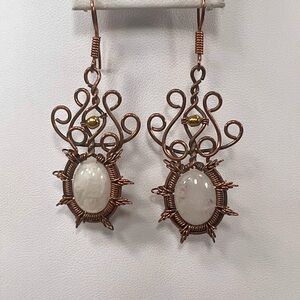 Copper Moonstone Vintage Style Gemstone Earrings